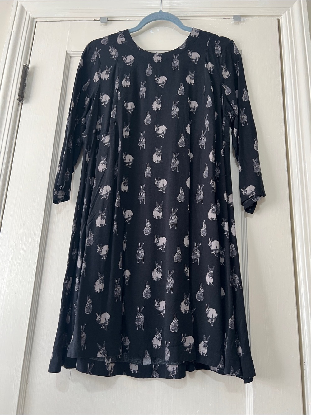H&M Black Swing Dress with Gray Bunny Print